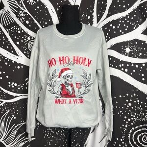 Ho Ho Holy $4!7 What A Year Gray Crew Neck Pullover Medium Sweater Christmas